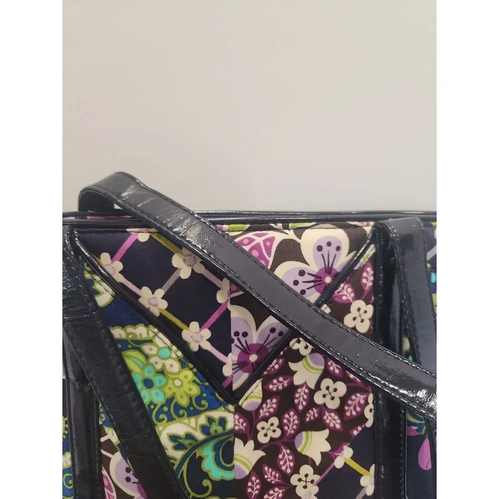 RETIRED VERA BRADLEY TALL TOTE FLORAL NIGHTINGALE PURPLE BLACK FLORAL‎ PURSE